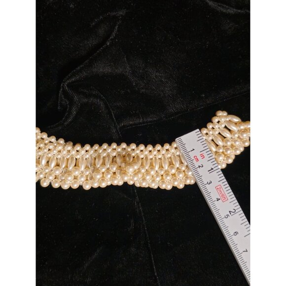 Vintage Gold-Toned Pearl & Rhinestone Choker Necklace With Elegant Layered Desig - Picture 8 of 8